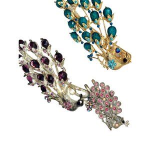 Lot of 3 Vintage Peacock Jeweled Hair Clips – Rhinestone Barrettes
